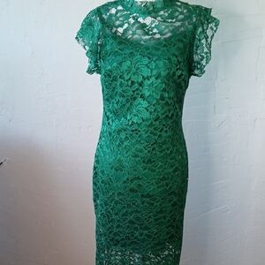 Enfocus Studio Green Sheath Dress with Flutter Sleeves